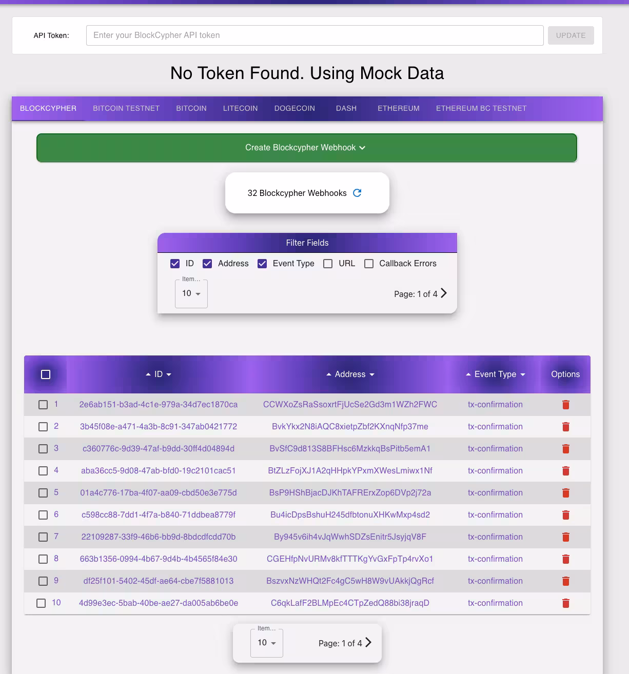 Better BlockCypher Webhooks UI
